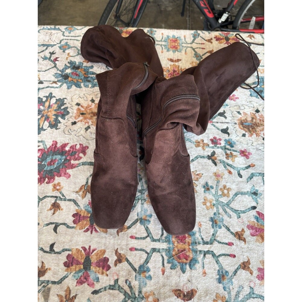 Bamboo Brown Suede Over The Knee Boots Thigh High Block Heel Size 10 41 DAMAGED